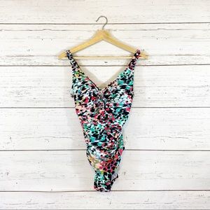 Aqua Green Multi Colored One-Piece Swim Suit-M